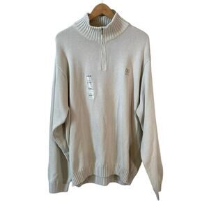 NWT IZOD Mens Cotton Quarter Zip Knit Mock Neck Sweater Stonedust XXL Fisherman